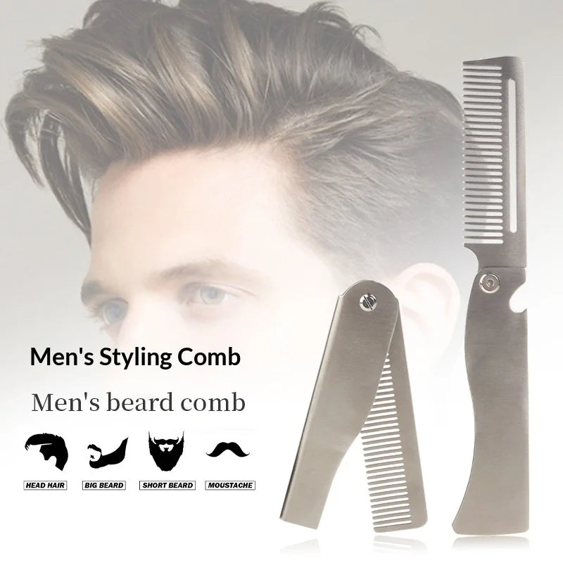 Men Retro Oil Head Comb Portable Folding Stainless Steel 201 Comb Hairdressing Styling Round Teeth Comb Texture Modeling Steel C Peaceful Pleasures Health and Wellness