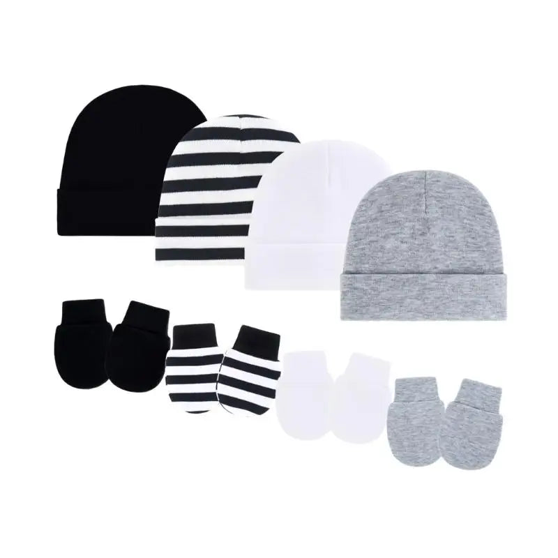 4-Pack Newborn Baby Bonnet Hat & Mittens Set | 0–3 Months Cotton