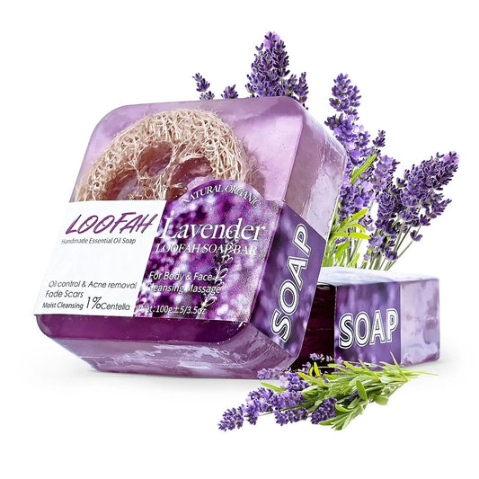 Loofah Lavender Essential Oil Soap – Moisturizing Handmade Bar Handmade Bar Soap Oasis Select 100g