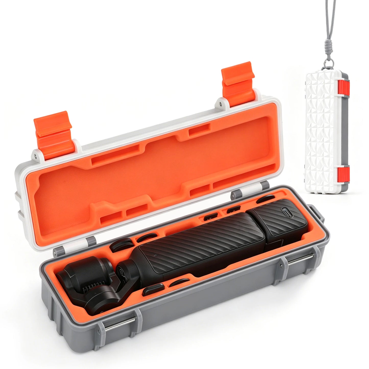 For DJI Pocket 4 Hard Case IP67 Waterproof Shockproof Travel Storage Box With Silicone Liner Carabiner Lanyard Peaceful Pleasures Health and Wellness Gray White(Barebone)