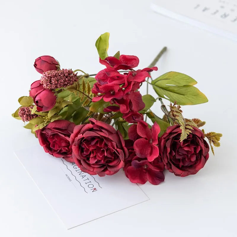 Silk Peony Hydrangea Artificial Flower Bouquet – Wedding & Home