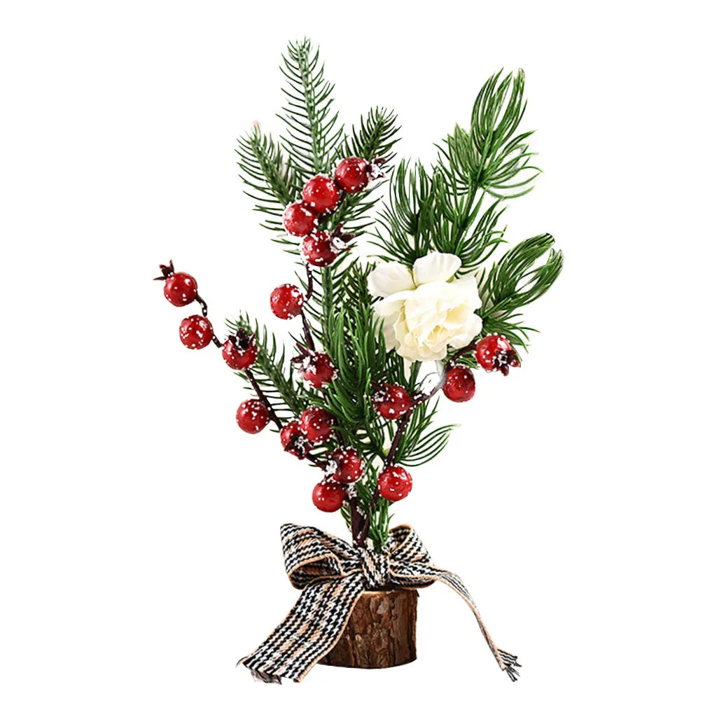 Mini Artificial Christmas Tree – Tabletop Decor, Berries & Pine Cones