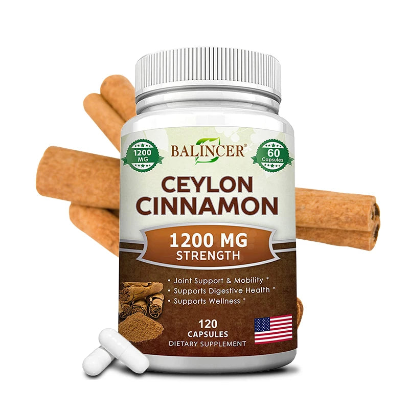 Organic Ceylon Cinnamon Capsules + Turmeric/ACV/Ginseng/Bioperine - Joint Bone Health, Anti-Inflammatory Antioxidant, 120 Counts Peaceful Pleasures Health and Wellness