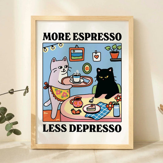 More Espresso Black Cat Canvas Wall Art Print | Home Decor Canvas Wall Art Peaceful Pleasures Health and Wellness