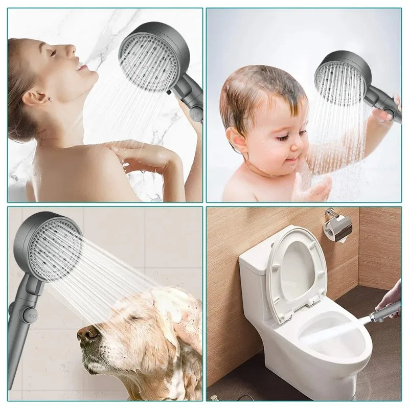 5-Mode High-Pressure Handheld Shower Head with Hose & Stop