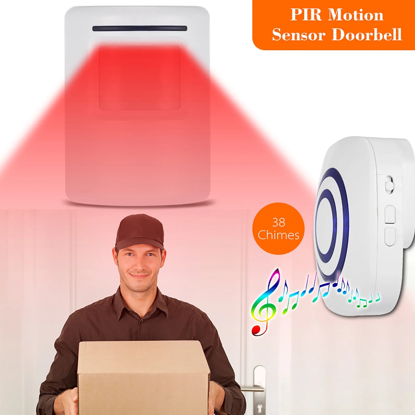 KKMOON Wireless PIR Motion Sensor Doorbell | 38 Chimes, 100m