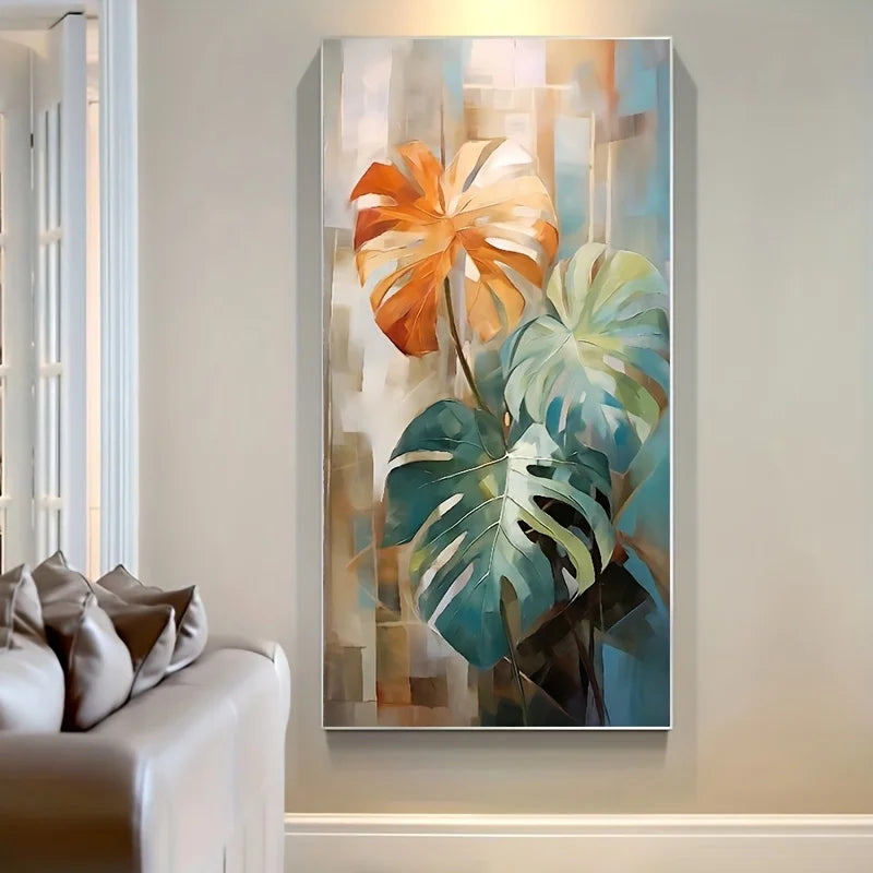 1pc Vibrant Monstera Leaf Canvas Art Print, Frameless Modern Abstract Wall Decor,Chic Nordic Minimalist Style, Texture, Poster Peaceful Pleasures Health and Wellness
