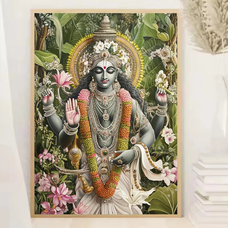 Hindu God Forest Temple Canvas Wall Art | Spiritual Indian Decor