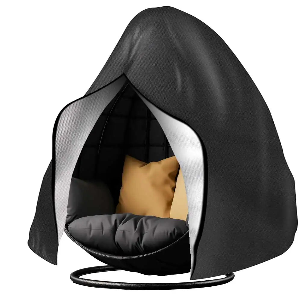 Waterproof Patio Hanging Chair Cover Egg Swing Chair Cover with Zipper Outdoor Windproof Heavy Duty Garden Furniture Protector Peaceful Pleasures Health and Wellness Black 115x190CM