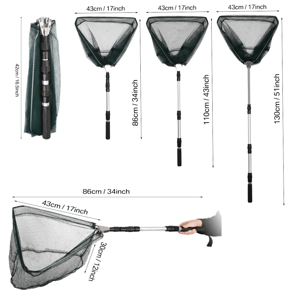 130CM Fishing Net Minnow Nets with Aluminum Collapsible Telescopic Fishing Handle Fishing Landing Net for Saltwater Freshwater Peaceful Pleasures Health and Wellness