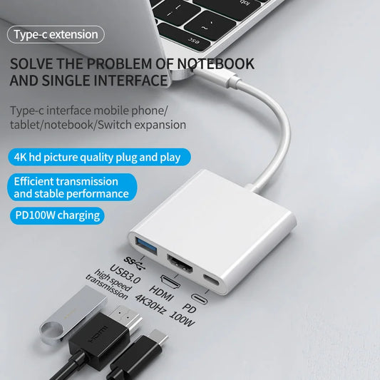 3-in-1 USB-C Hub: 4K HDMI, 100W PD & USB 3.0 | Gopala USB-C Multiport Hub Peaceful Pleasures Health and Wellness