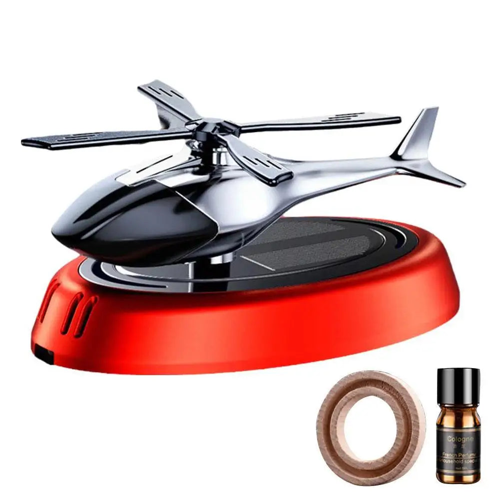 Solar Powered Rotation Helicopter Solar Aromatherapy Car Air Freshener Alloy+ABS Wooden Fragrance Auto Aroma Diffuser Peaceful Pleasures Health and Wellness Red