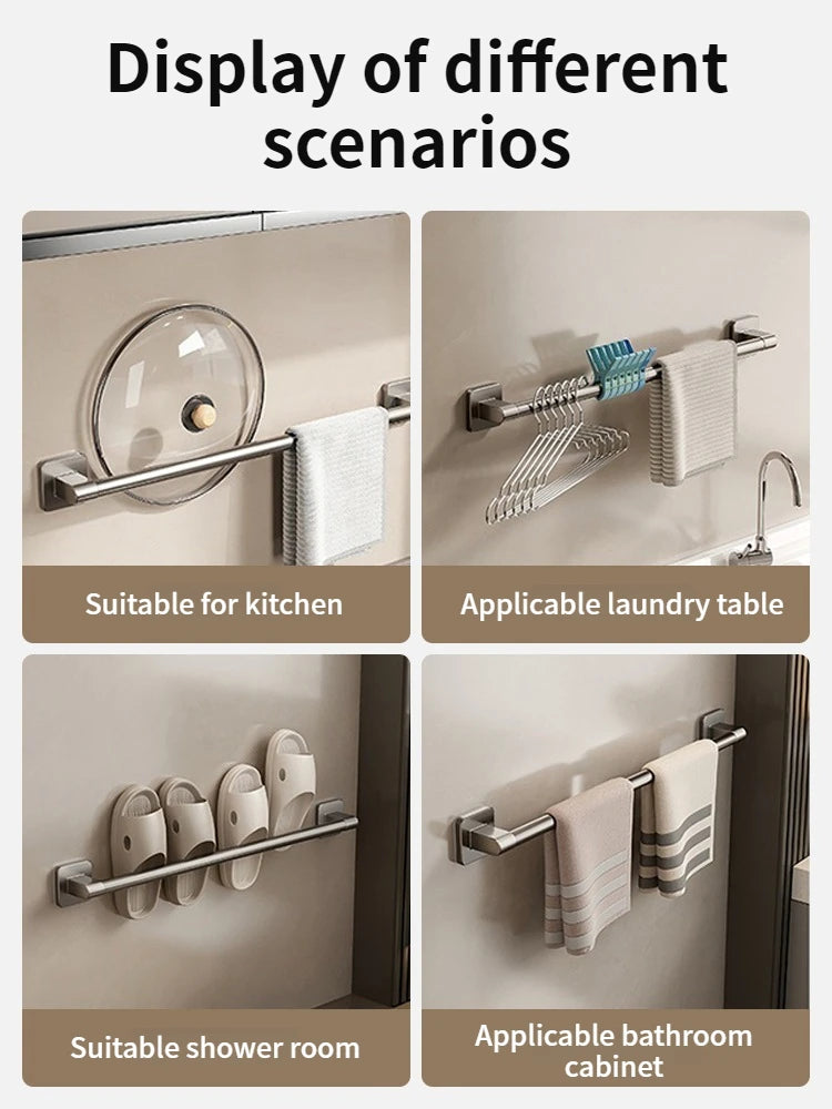 No-Drill Self-Adhesive Towel Bar | Black Aluminum Towel Rack