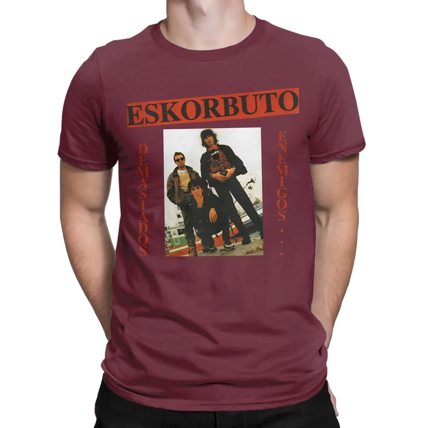 Eskorbuto T-Shirt for Men Band Fashion Pure Cotton Tee Shirt Crew Neck Short Sleeve T Shirt Graphic Printed Clothing Peaceful Pleasures Health and Wellness Burgundy 6XL