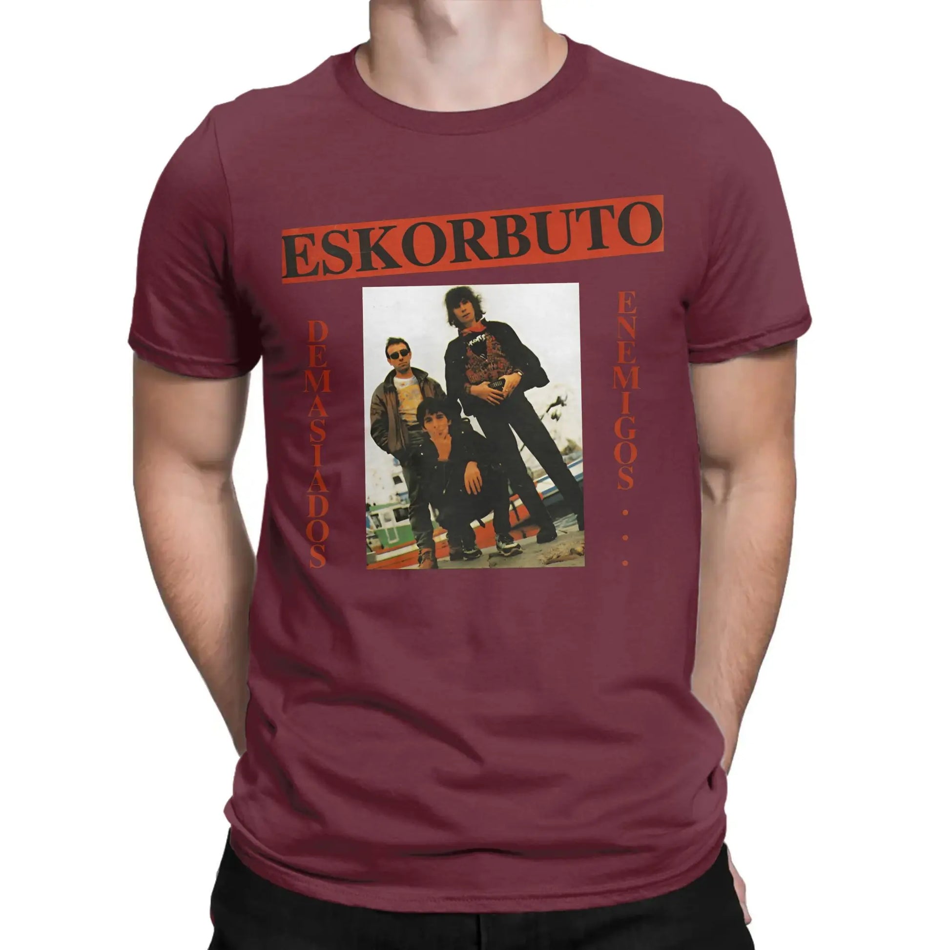 Eskorbuto T-Shirt for Men Band Fashion Pure Cotton Tee Shirt Crew Neck Short Sleeve T Shirt Graphic Printed Clothing Peaceful Pleasures Health and Wellness Burgundy 6XL