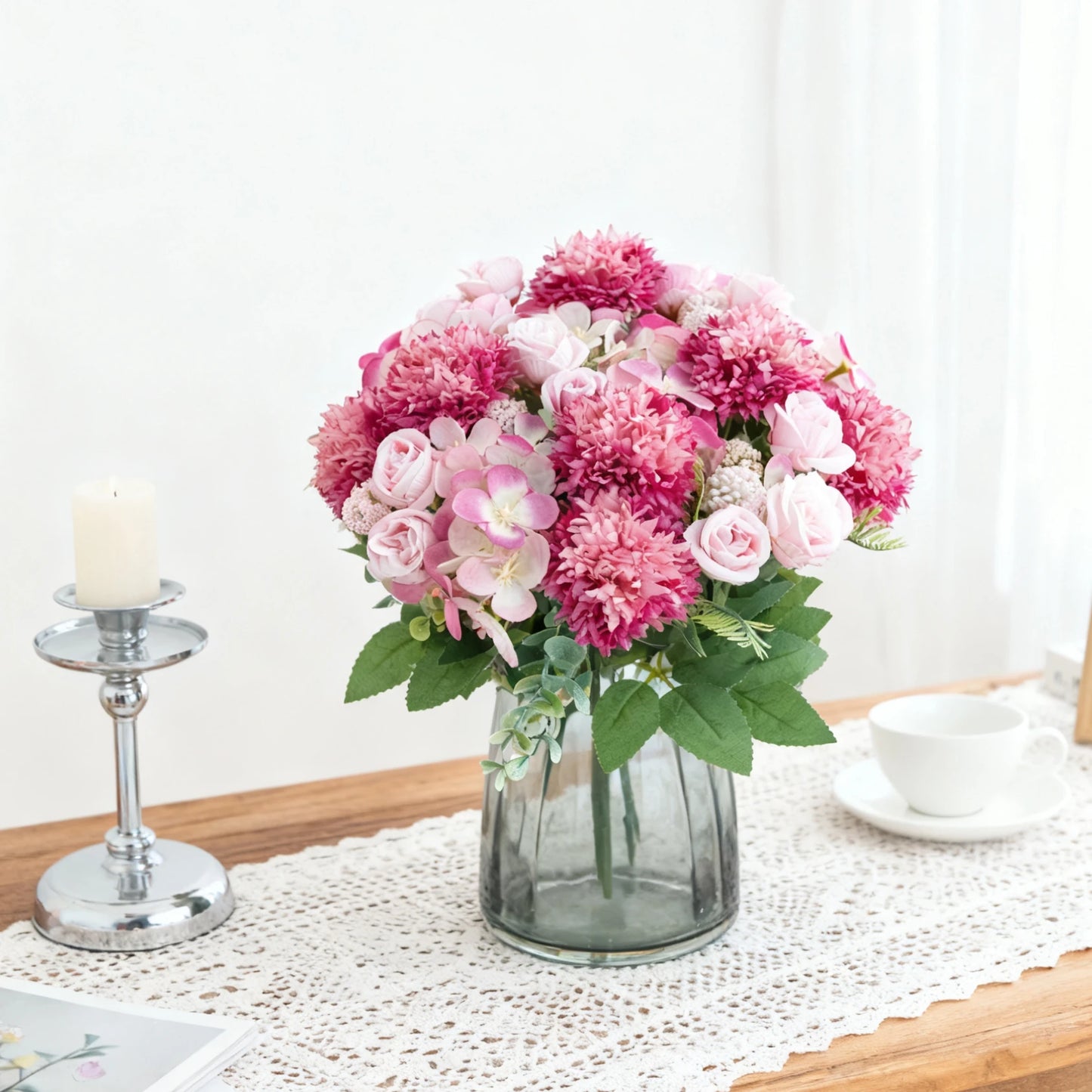 Artificial Silk Chrysanthemum Rose Bouquet | Wedding Home Decor