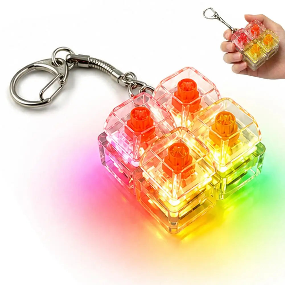4-Key Mechanical Keyboard Keychain Tactile Clicker LED Crystal Backpack Pendant Decompression Keycap Keychain Bag Accessory Peaceful Pleasures Health and Wellness D