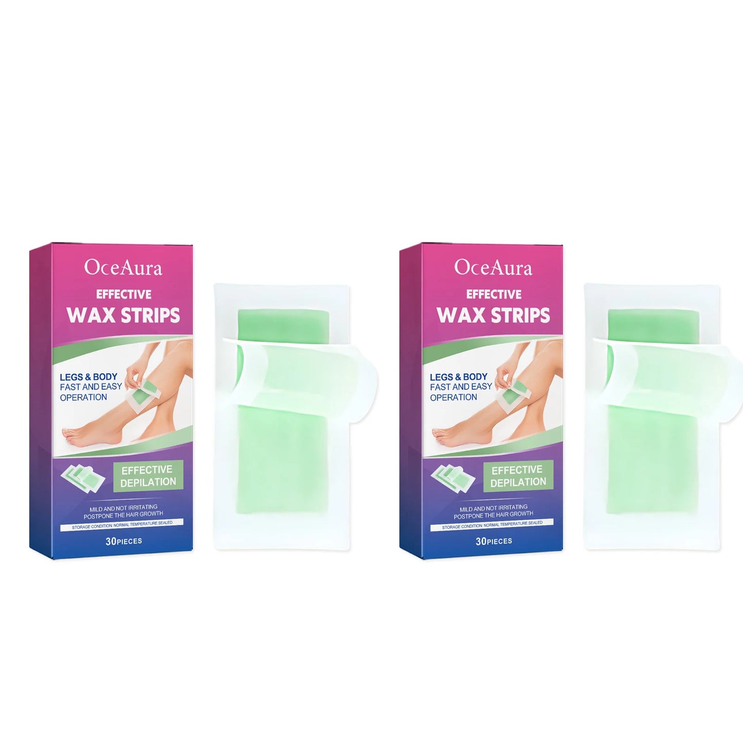 OceAura Painless Hair Removal Wax Strips 30pc – Face & Body