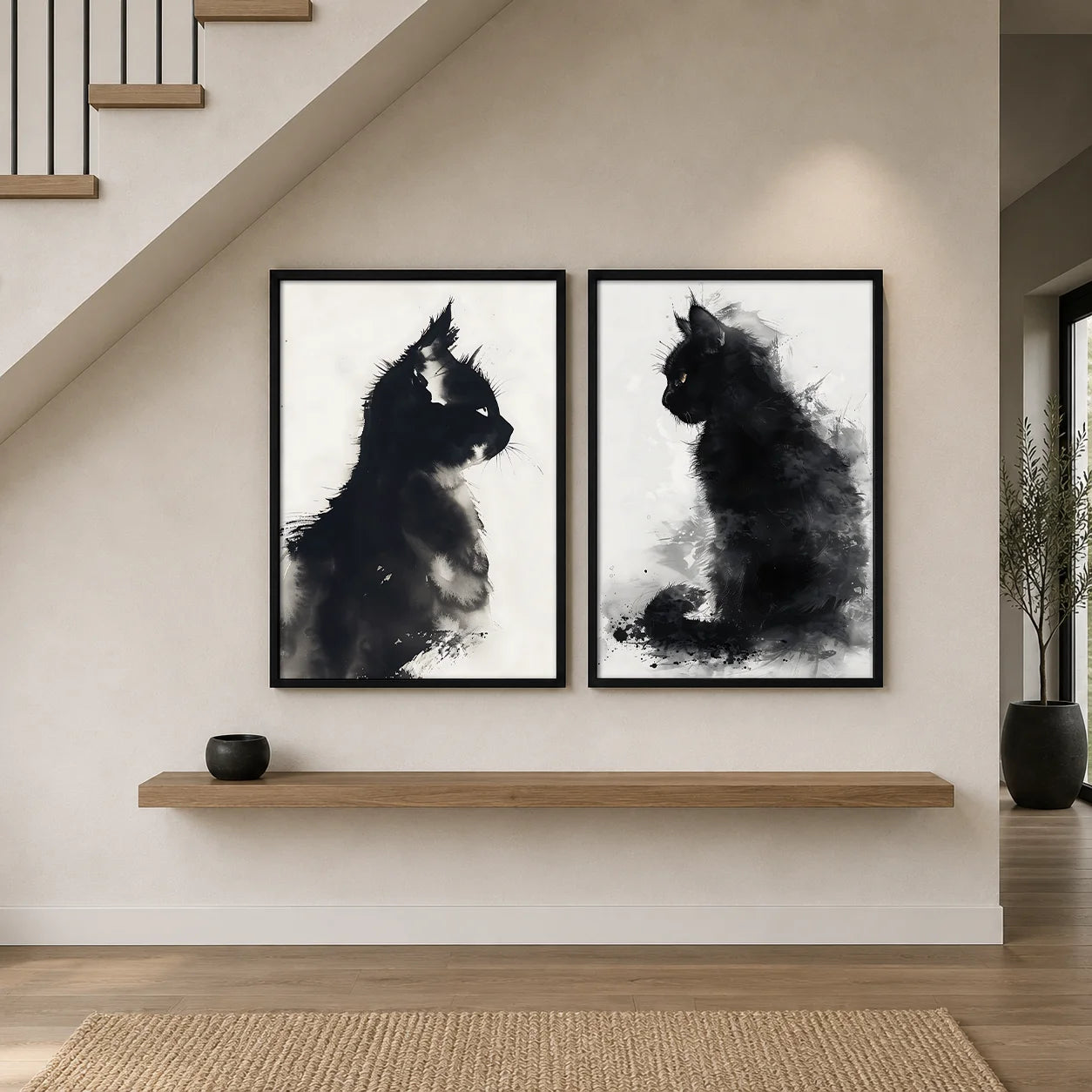Ink Wash Cat Canvas Print | Minimalist Black White Wall Art Canvas Wall Art Print Peaceful Pleasures Health and Wellness