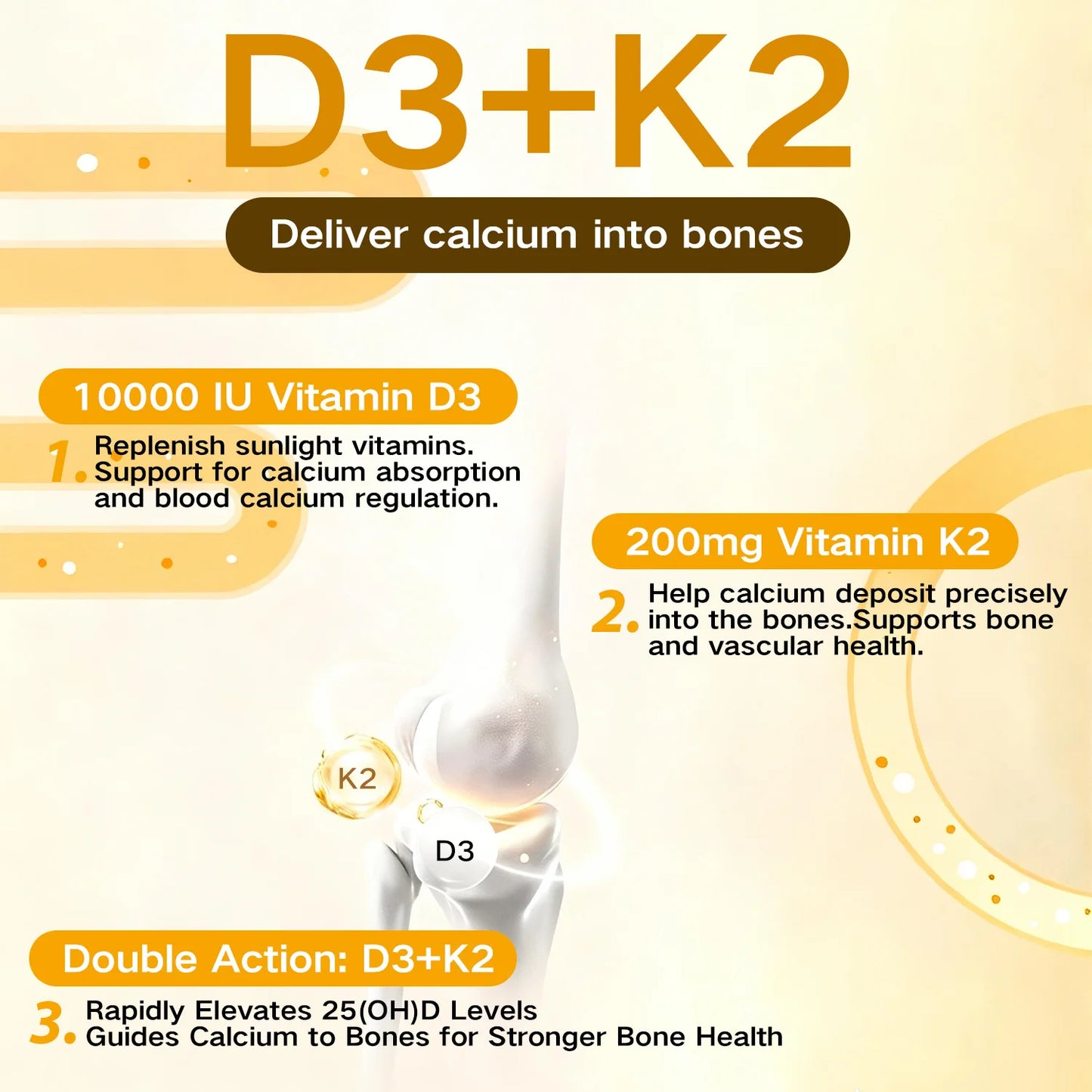 Vitamin D3 + K2 Softgels – Calcium Absorption, Bone & Heart Health | Daily Supplement Peaceful Pleasures Health and Wellness