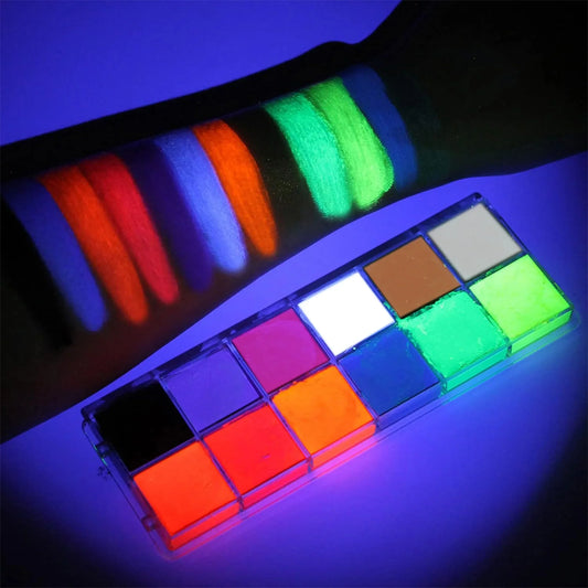 12-Color UV Glow Face & Body Paint Palette | Waterproof Face & Body Paint Oasis Select