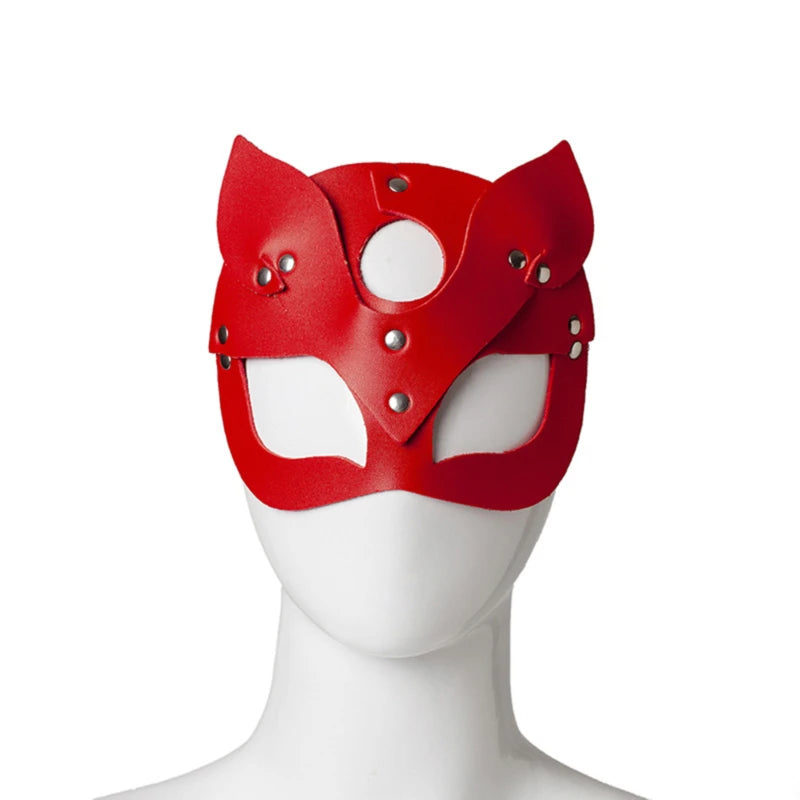 PU Leather Half Face Cat Fox Mask | Halloween Cosplay Party