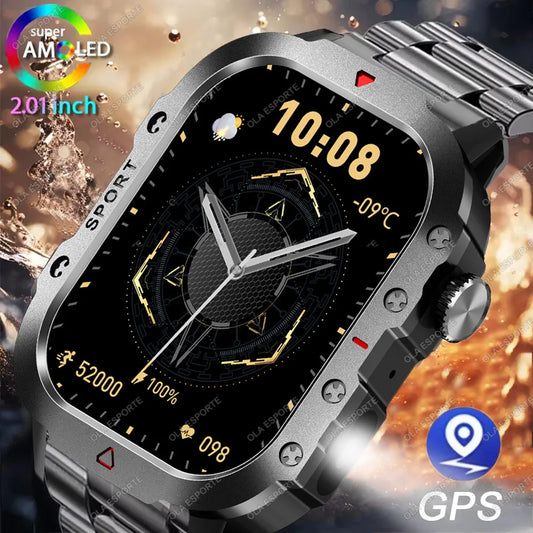 New For Android IOS Military GPS Smart Watch Men Flashlight Health Monitoring Waterproof Outdoor Sport Bluetooth Call Smartwatch Peaceful Pleasures Health and Wellness