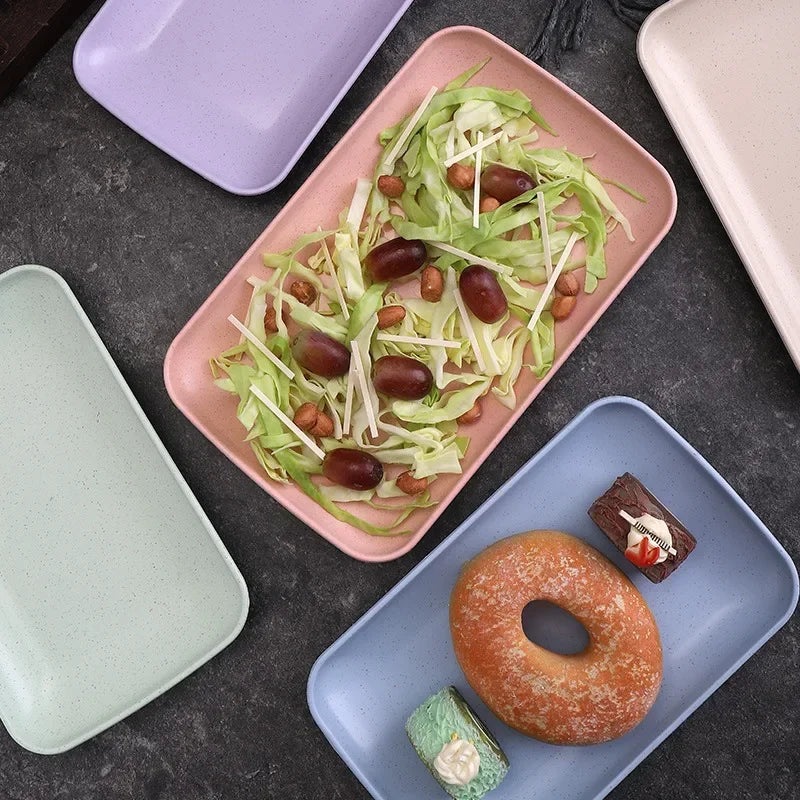 5-Piece Eco-Friendly Wheat Straw Rectangular Plates – Microwave Safe Serving Dishes for Sushi, Dessert & Snacks