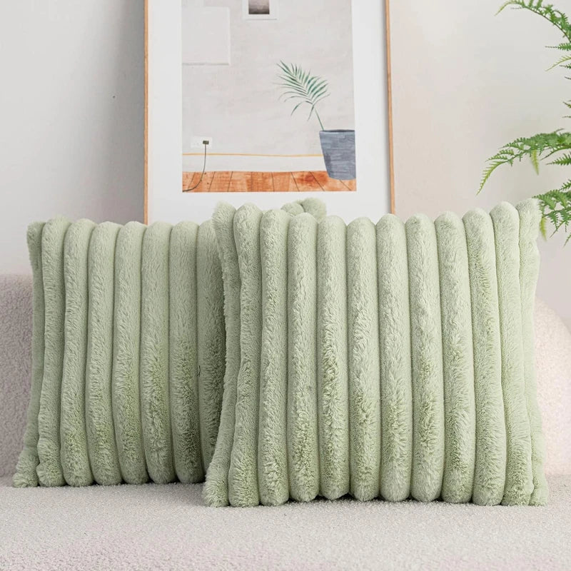Faux Rabbit Fur Square Cushion Cover Big Thick Striped Super Soft Solid Color Pillow Cover 45x45cm Sofa Decor Cushion Cover Peaceful Pleasures Health and Wellness green