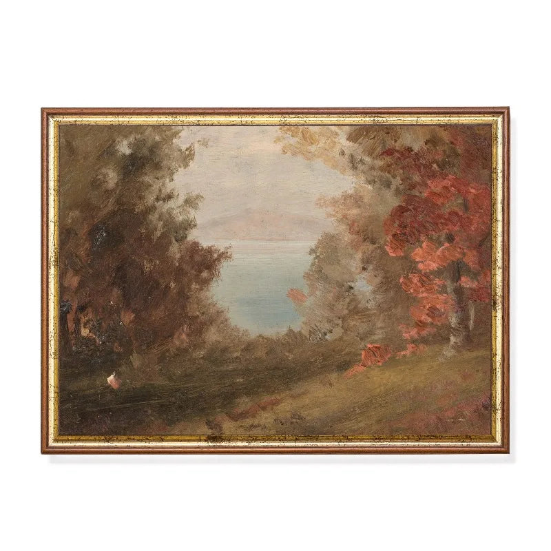 Autumn Forest Gold Trees Vintage Moody Canvas Wall Art Print
