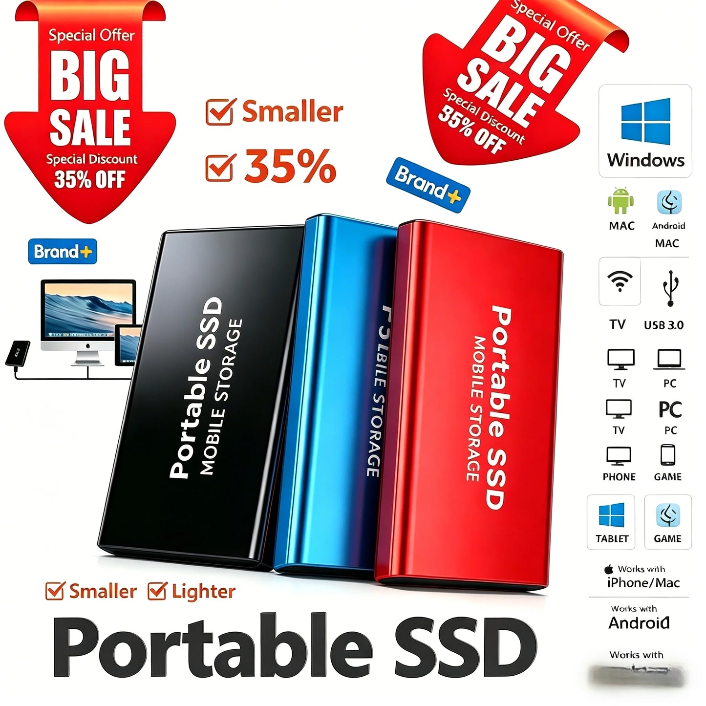 EOENKK Portable External SSD USB 3.2 Type-C Fast Transfer Drive