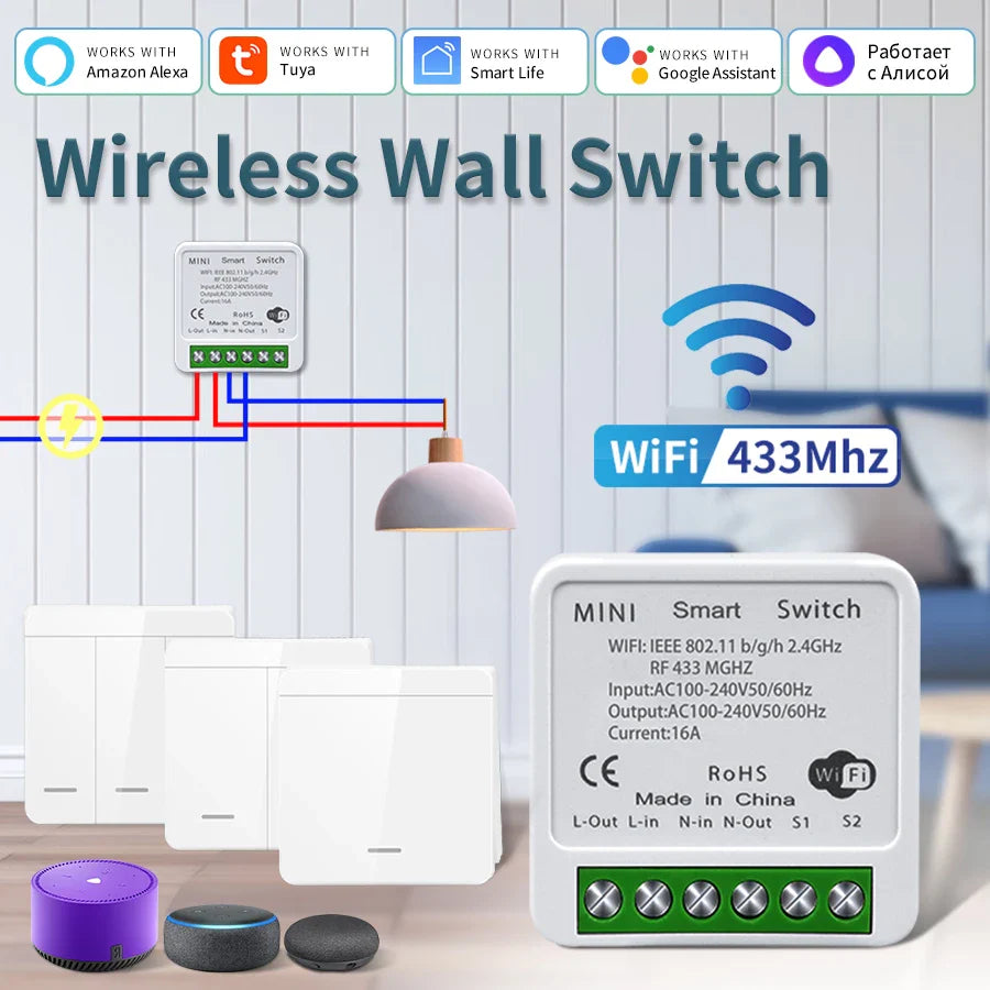Tuya WiFi Smart Switch 433MHz 1/2/3 Gang – Alexa & Google Home