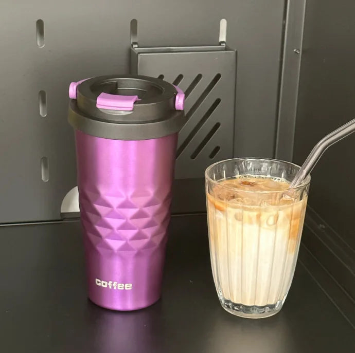 Diamond-Shaped Insulated Thermos Cup 500ml | Stainless Steel Insulated Thermos Cup Peaceful Pleasures Health and Wellness PURPLE 500ml