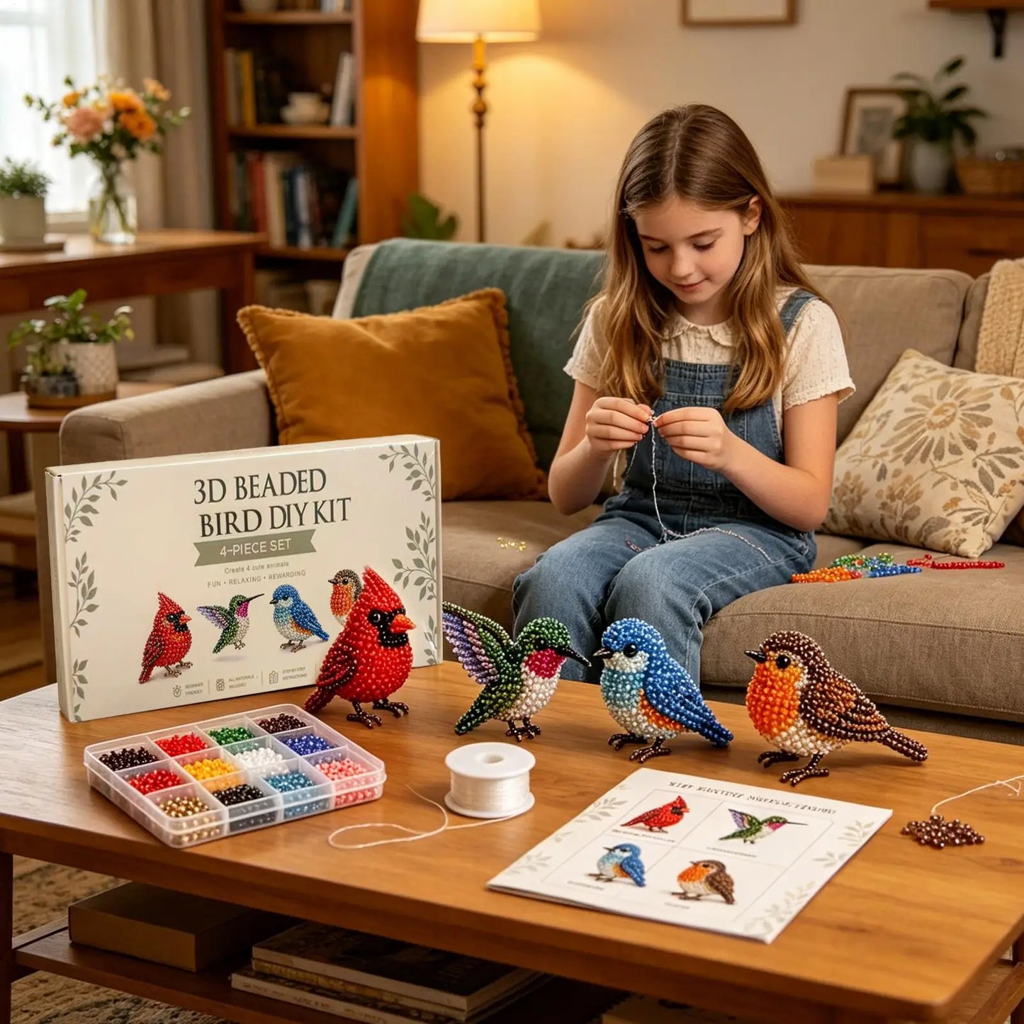 3D Bird Animal Beading Craft Kit – DIY Bead Art for Adults
