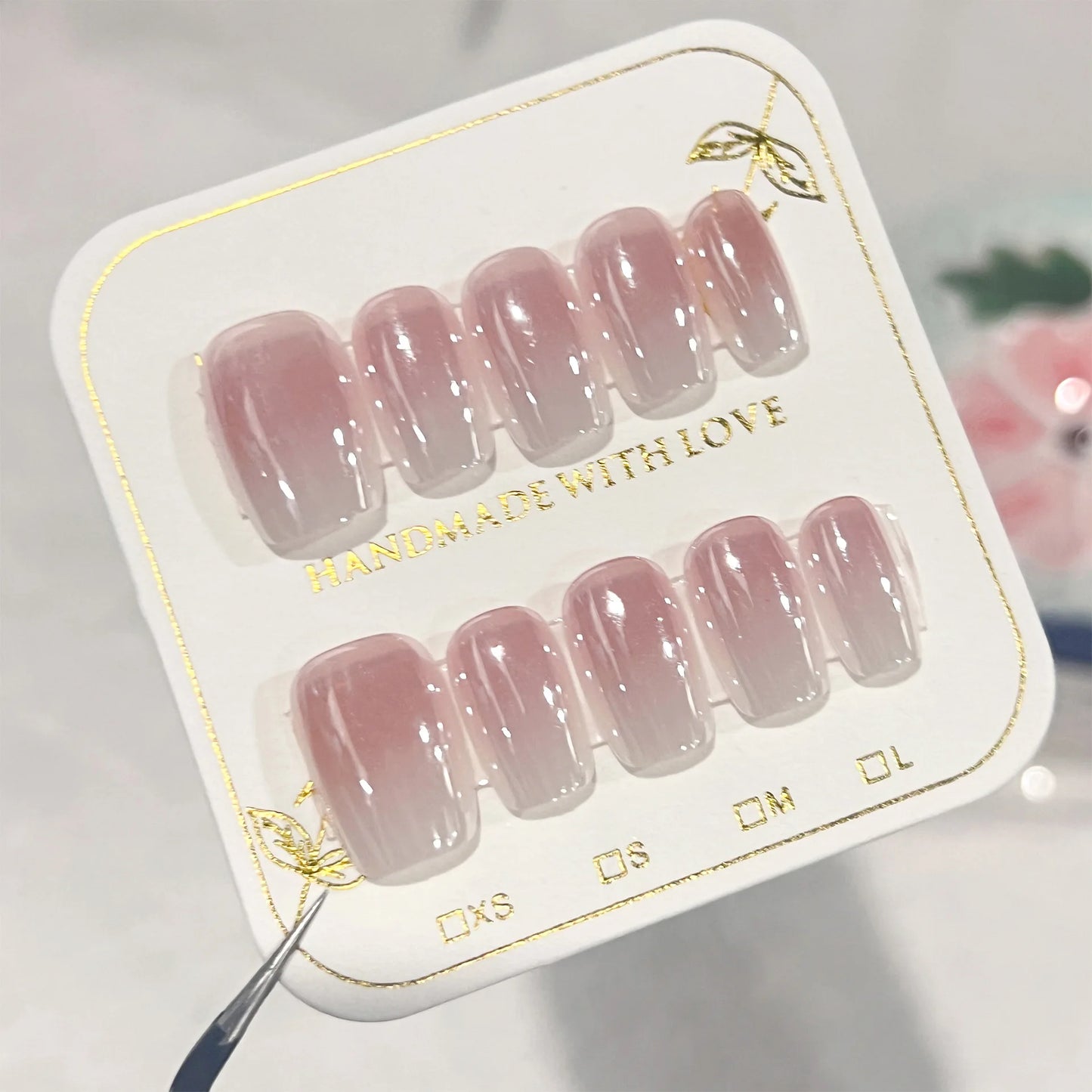 Aurora Press On Nails Gradient Pink Square Fake Nails 10pcs