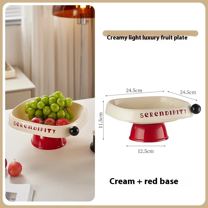 Elevated Fruit Bowl Home Stylish Plastic Snack Tray with Lid Dopamine Color Multi-functional Storage Holder Kitchen Organizer Peaceful Pleasures Health and Wellness S White Red