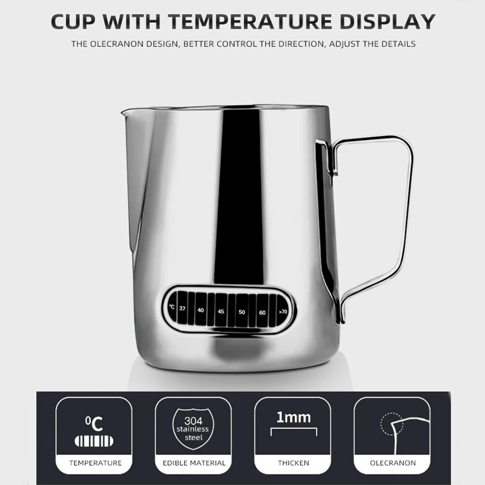 12/20oz Milk Frothing Pitcher 350/600ML Temperature Display Stainless Steel Milk Frother Pitcher Jug Cup for Latte Art Barista Peaceful Pleasures Health and Wellness