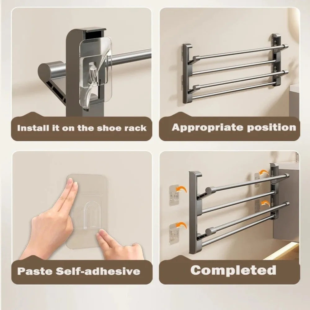Foldable Wall-Mounted Shoe Rack | No-Drill Aluminum Organizer