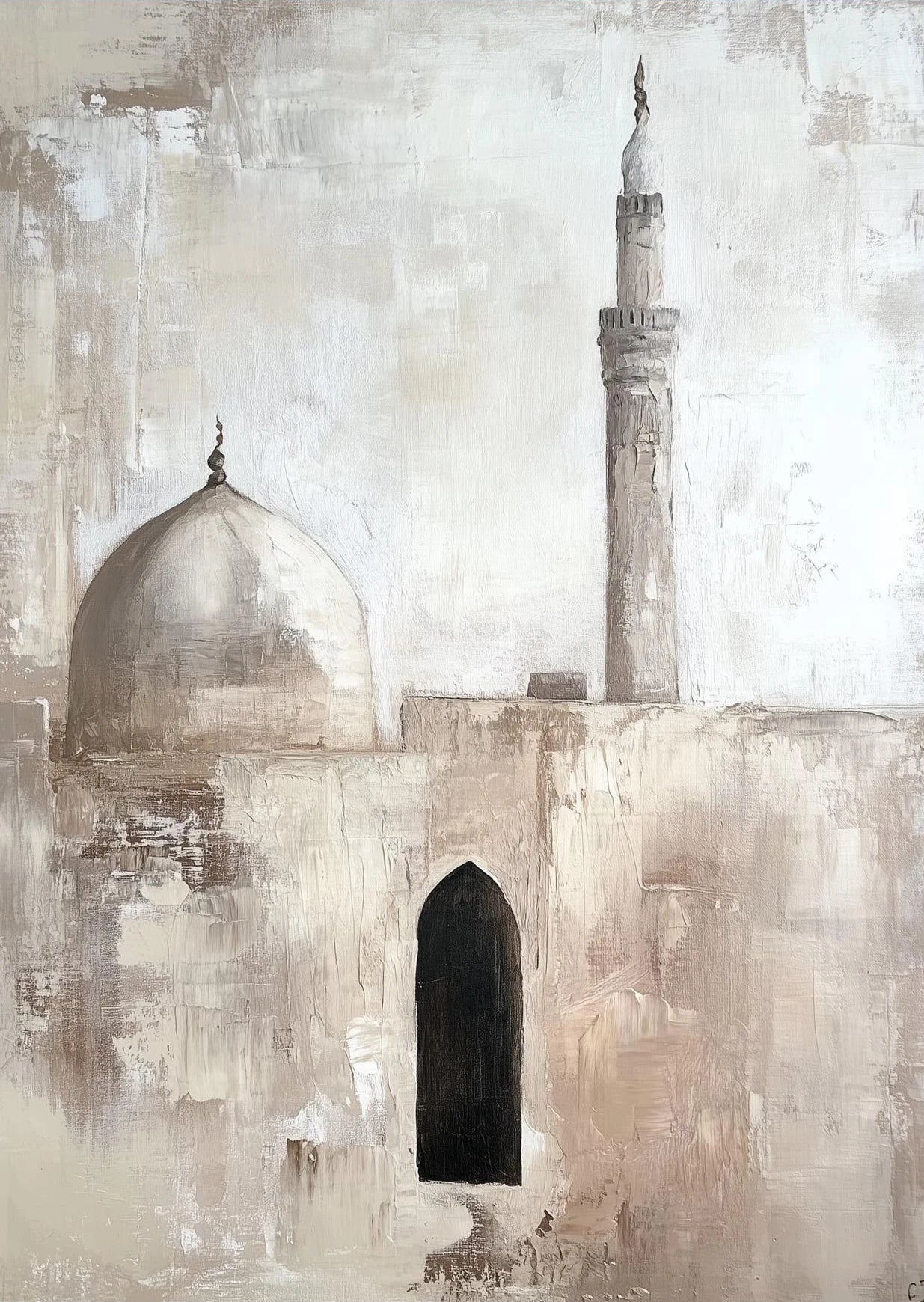 Islamic Mosque Archway Canvas Poster | Minimalist Beige Wall Art