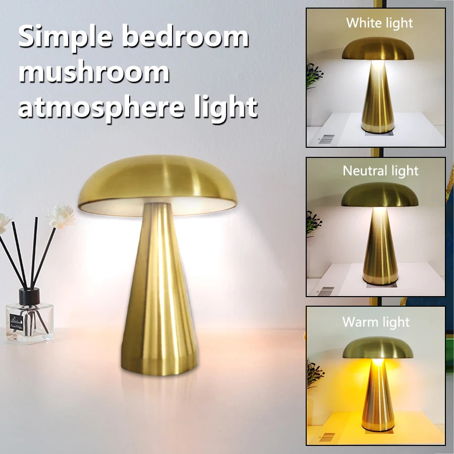Retro Mushroom LED Table Lamp Touch Sensor Bedside Lamp Rechargeable Reading Lights For Bedroom Restaurant Bar Decor Lighting Peaceful Pleasures Health and Wellness