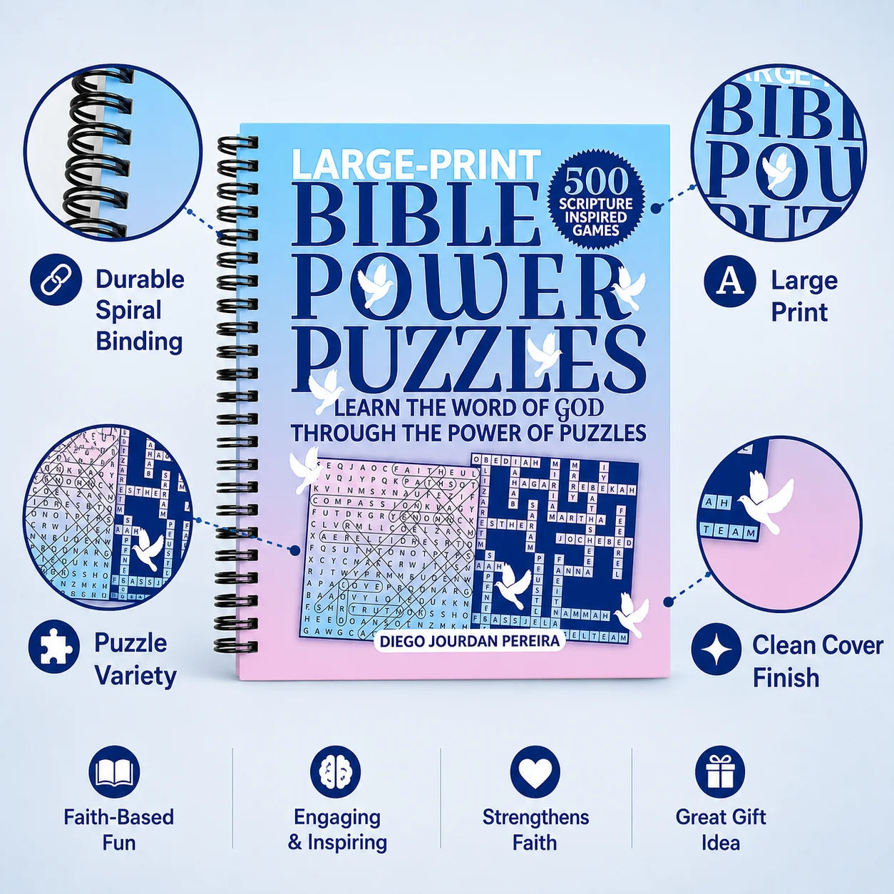 Large-print Bible Power Puzzles A5 Spiral Activity Book 500