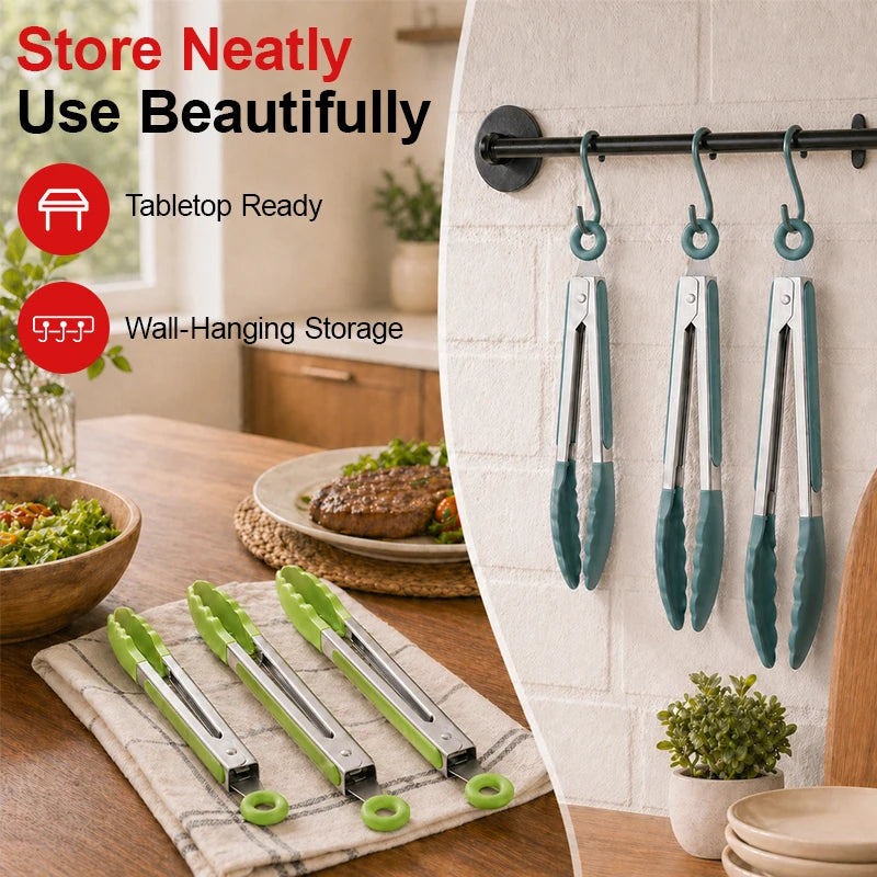 Silicone Tip Kitchen Tongs Set 3 Sizes – BBQ & Cooking Tongs