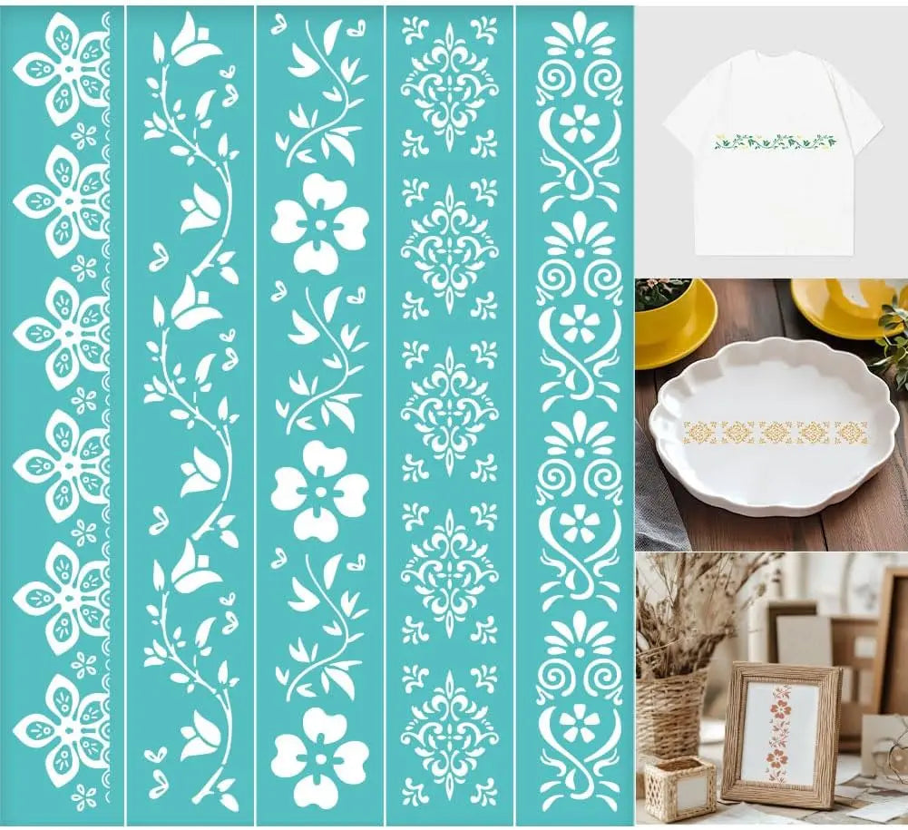 2-Pack Floral Silkscreen Stencils – Reusable Self-Adhesive Mesh