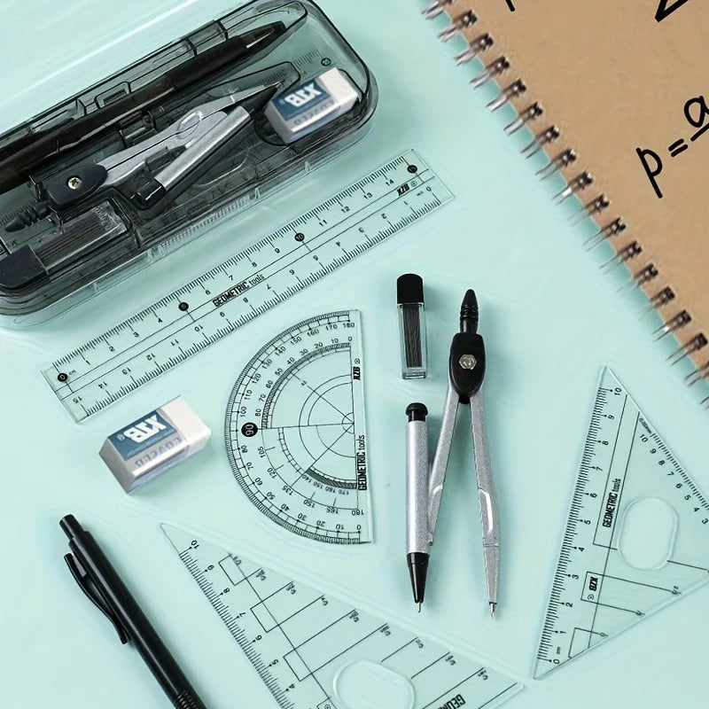 8-in-1 Math Geometry Kit – Compass, Ruler & Protractor