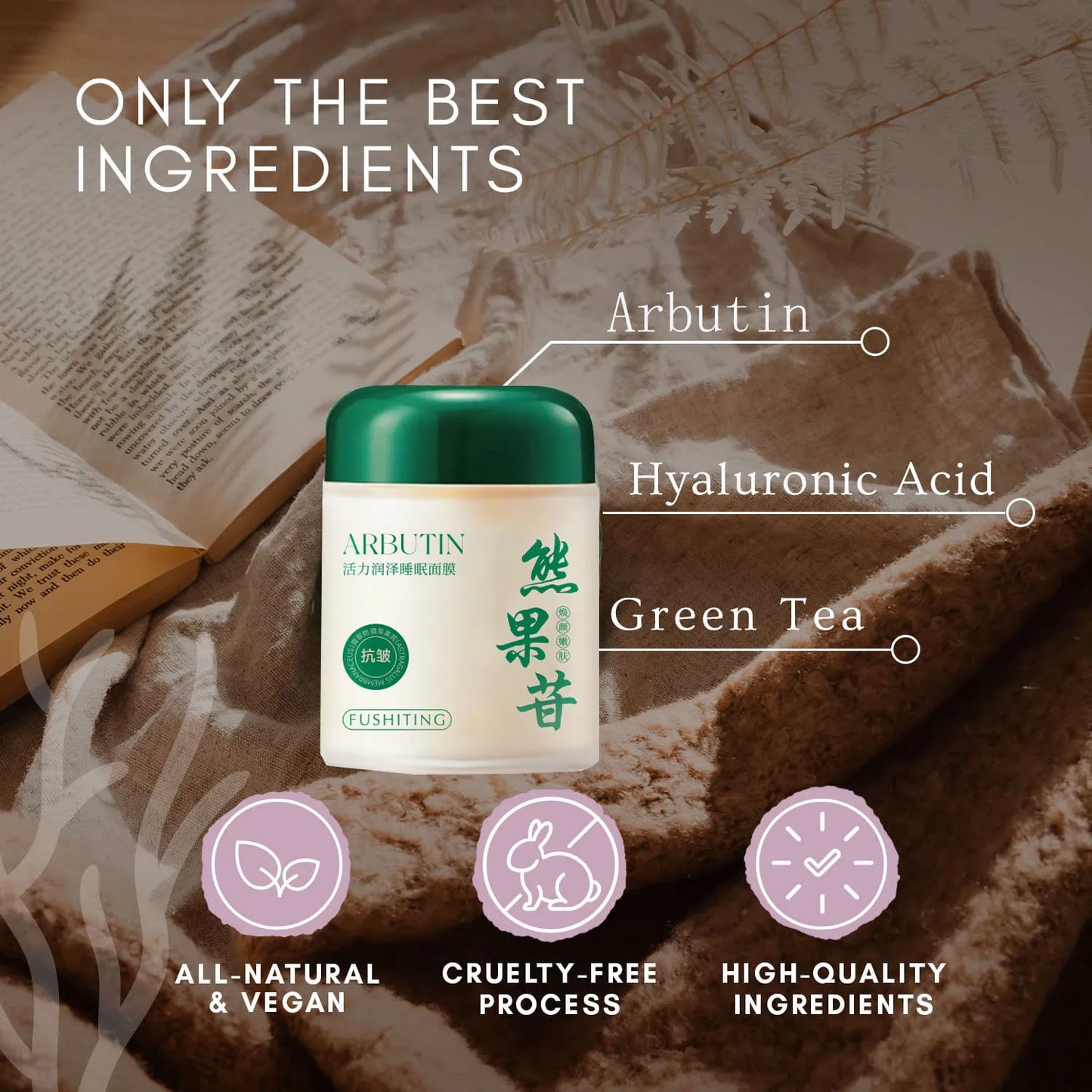 Arbutin Sleep Facial Mask Antioxidant Brightening Skin Tone Overnight Mask Soothe Stressed Skin Barrier-Boosting Dryness Redness Peaceful Pleasures Health and Wellness
