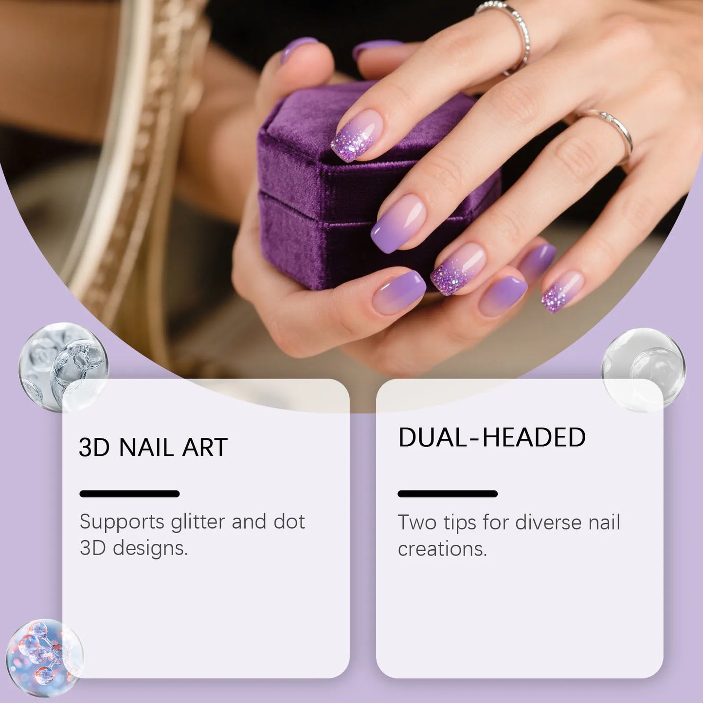 Nymixa 3-Pc Dual Head Silicone Nail Art Pen – Glitter & Dotting