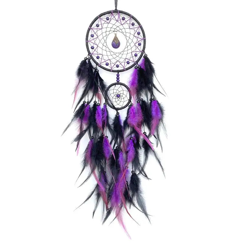 Hand-Woven Dreamcatcher with Feathers & Crystals | Boho Decor