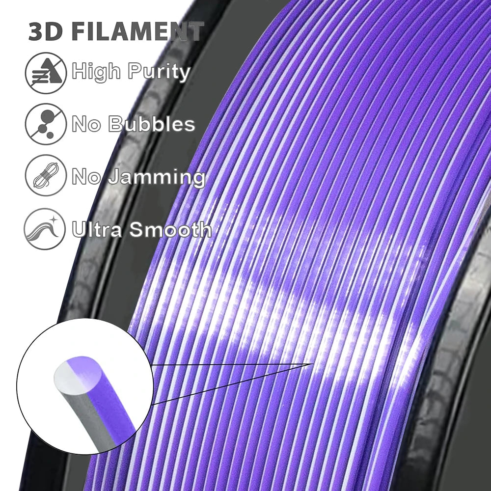 Dual Color Silver Purple PLA+ Filament 1.75mm 250G | 3D Maliang