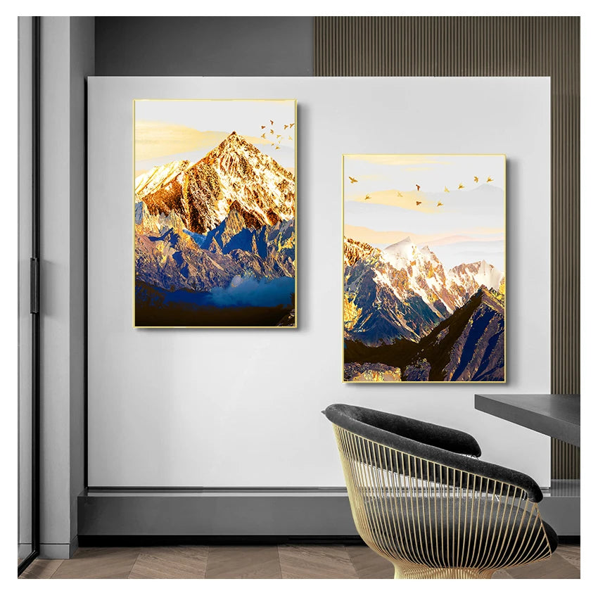 Landscape Map Canvas Painting Art Print Poster Picture Wall Nordic Decorative Home Decor Golden Abstract Snow Mountain Peaceful Pleasures Health and Wellness
