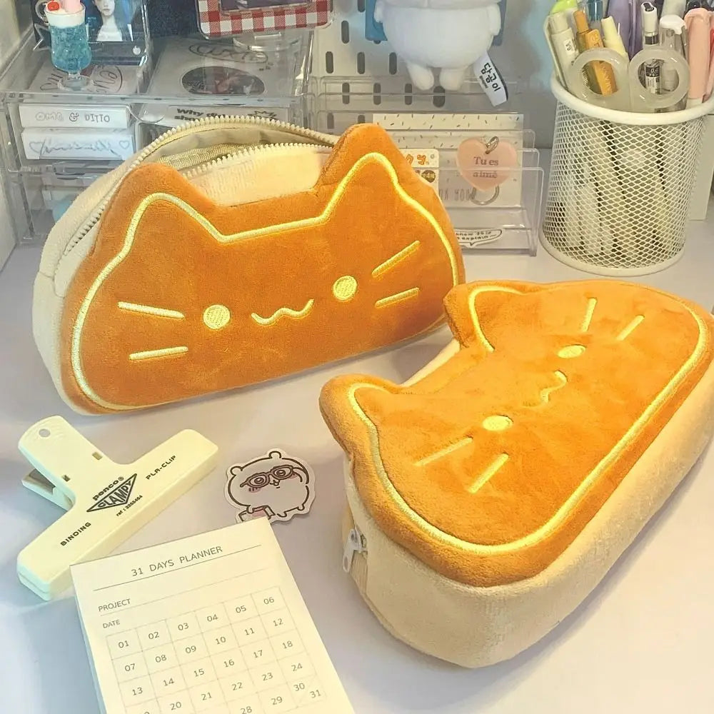 Large Capacity Caramel Cat Pen Case Cute Design Lovely Appearance Cartoon Pen Case Material Kitten Theme Pencil Bag Peaceful Pleasures Health and Wellness